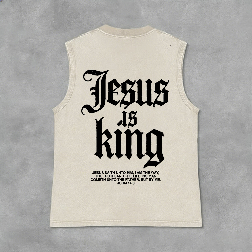 Christianartworkshop Débardeur unisexe gothique délavé « Jésus est roi » - Beige - 2XL - image 3