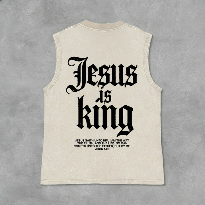 Christianartworkshop Débardeur unisexe gothique délavé « Jésus est roi » - Beige - 2XL - image 3