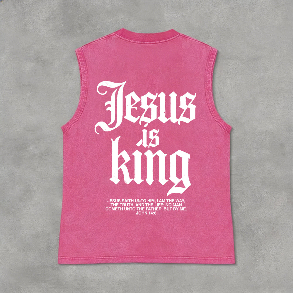 Christianartworkshop Débardeur unisexe gothique délavé « Jésus est roi » - Rose - 2XL - image 6