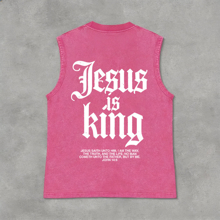 Christianartworkshop Débardeur unisexe gothique délavé « Jésus est roi » - Rose - 2XL - image 6