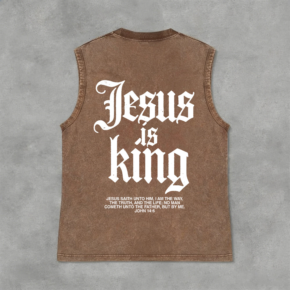 Christianartworkshop Débardeur unisexe gothique délavé « Jésus est roi » - Brun - 2XL - image 12