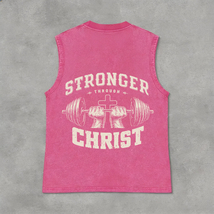 Christianartworkshop Plus fort grâce au Christ Barbell Cross Débardeur unisexe lavé - Rose - 2XL - image 12