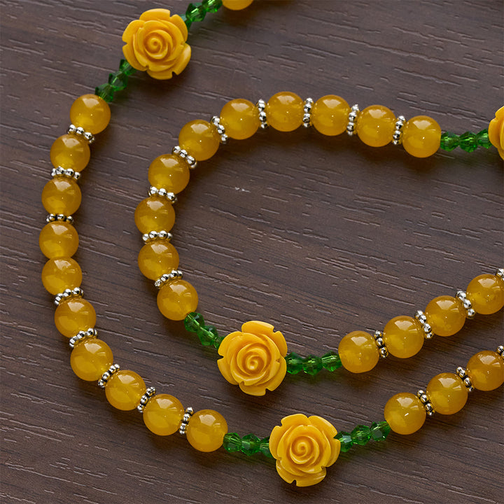 Christianartworkshop Chapelet Jardin de la Foi en jade jaune et perles roses avec croix délicate - image 7