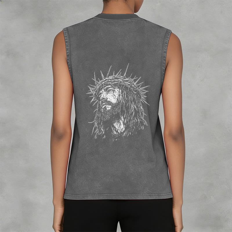 Christianartworkshop Jésus : Croquis de la Couronne d'Épines Débardeur unisexe délavé - image 25