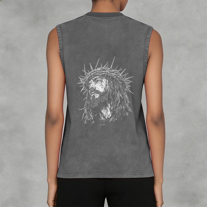 Christianartworkshop Jésus : Croquis de la Couronne d'Épines Débardeur unisexe délavé - image 25