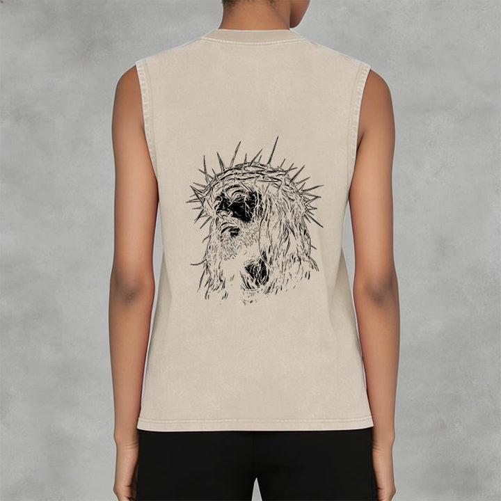 Christianartworkshop Jésus : Croquis de la Couronne d'Épines Débardeur unisexe délavé - image 13