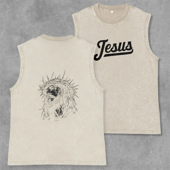 Christianartworkshop Jésus : Croquis de la Couronne d'Épines Débardeur unisexe délavé - Beige - 2XL - image 7