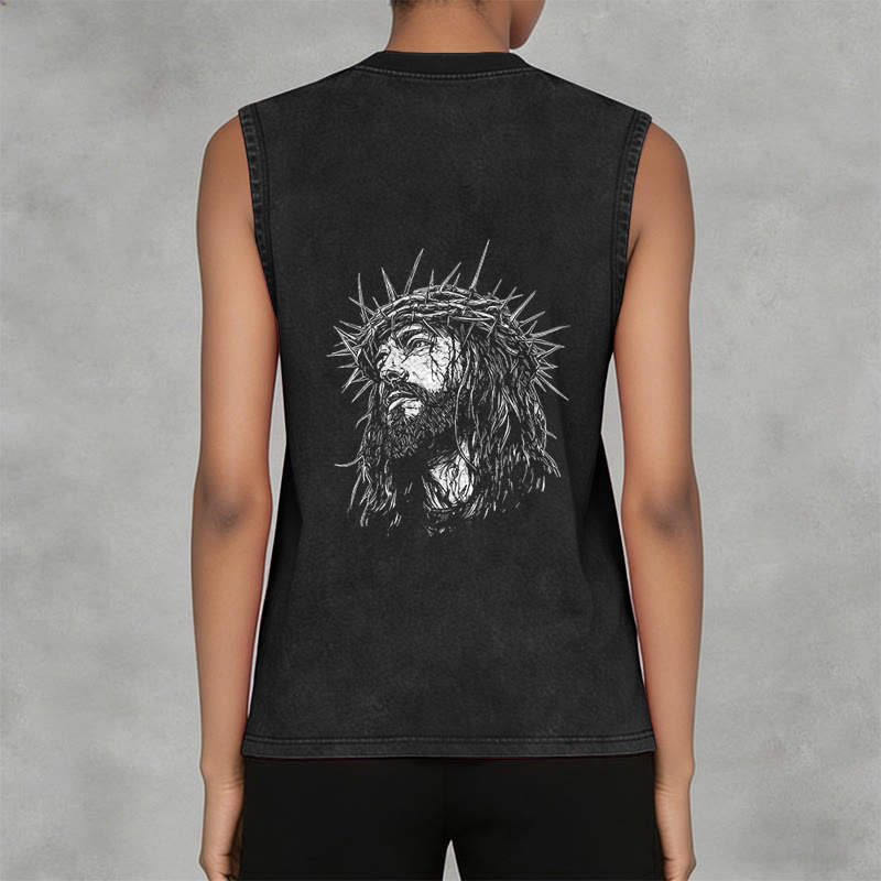 Christianartworkshop Jésus : Croquis de la Couronne d'Épines Débardeur unisexe délavé - image 6