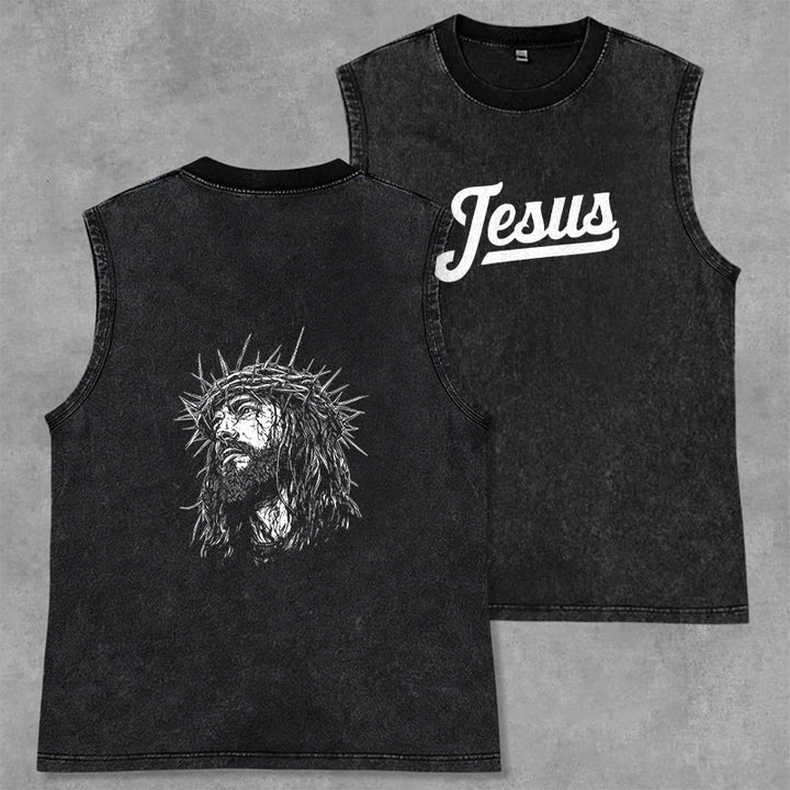Christianartworkshop Jésus : Croquis de la Couronne d'Épines Débardeur unisexe délavé - Noir - 2XL - image 0