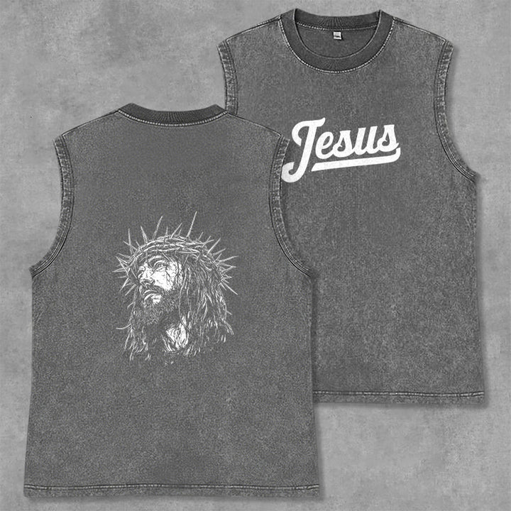 Christianartworkshop Jésus : Croquis de la Couronne d'Épines Débardeur unisexe délavé - Gris - 2XL - image 21