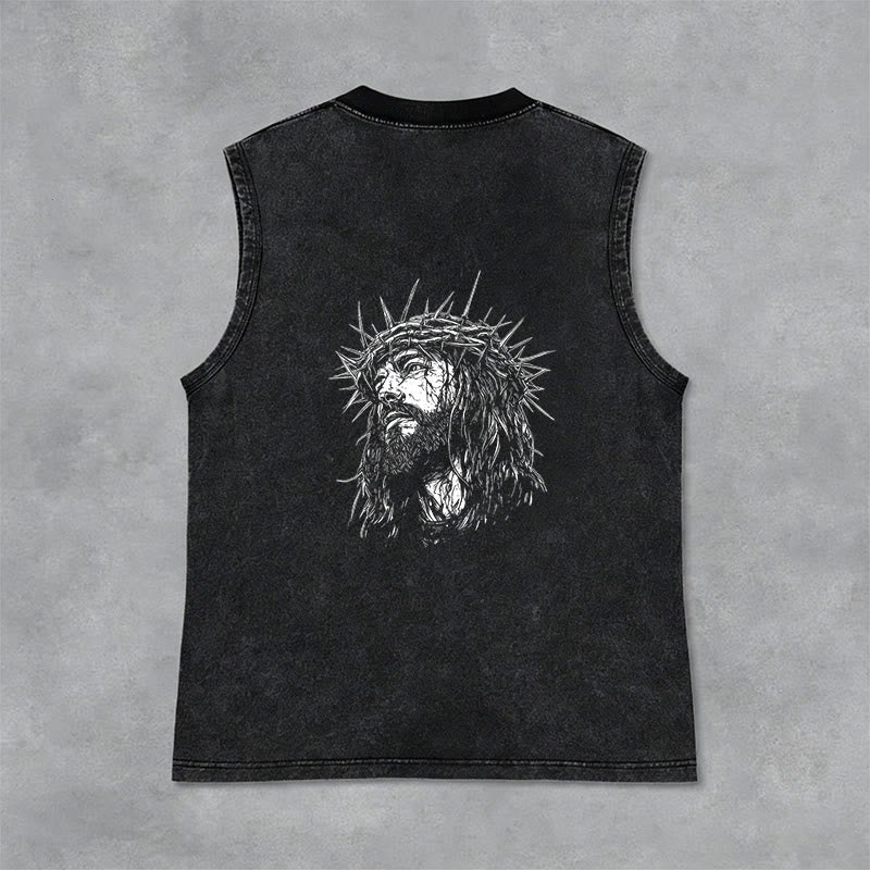 Christianartworkshop Jésus : Croquis de la Couronne d'Épines Débardeur unisexe délavé - image 2