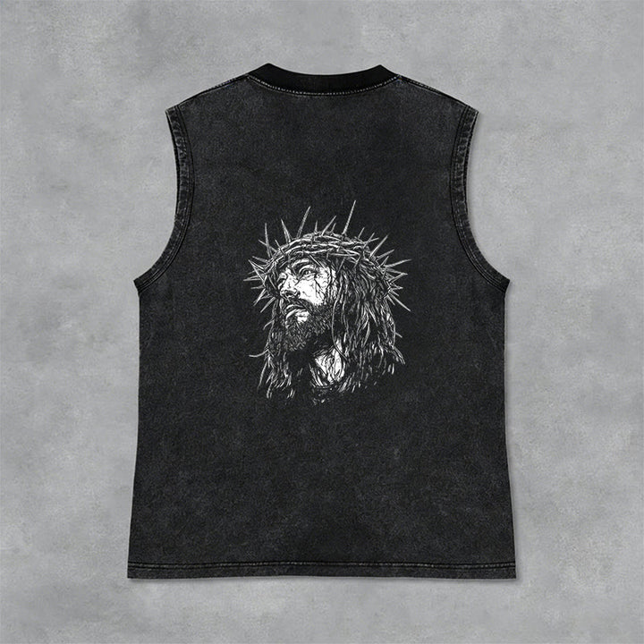 Christianartworkshop Jésus : Croquis de la Couronne d'Épines Débardeur unisexe délavé - image 2