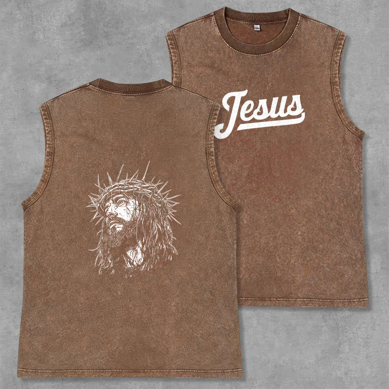 Christianartworkshop Jésus : Croquis de la Couronne d'Épines Débardeur unisexe délavé - Brun - 2XL - image 28