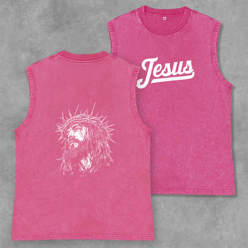 Christianartworkshop Jésus : Croquis de la Couronne d'Épines Débardeur unisexe délavé - Rose - 2XL - image 14