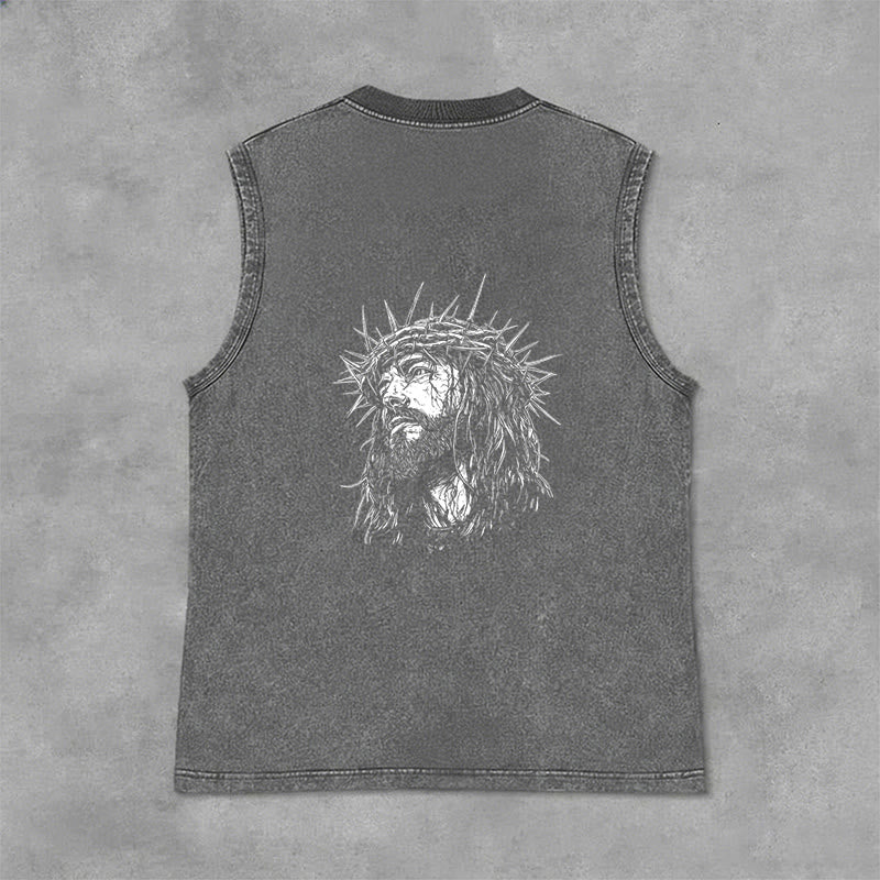 Christianartworkshop Jésus : Croquis de la Couronne d'Épines Débardeur unisexe délavé - image 23