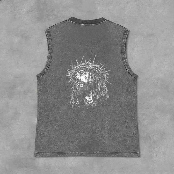 Christianartworkshop Jésus : Croquis de la Couronne d'Épines Débardeur unisexe délavé - image 23