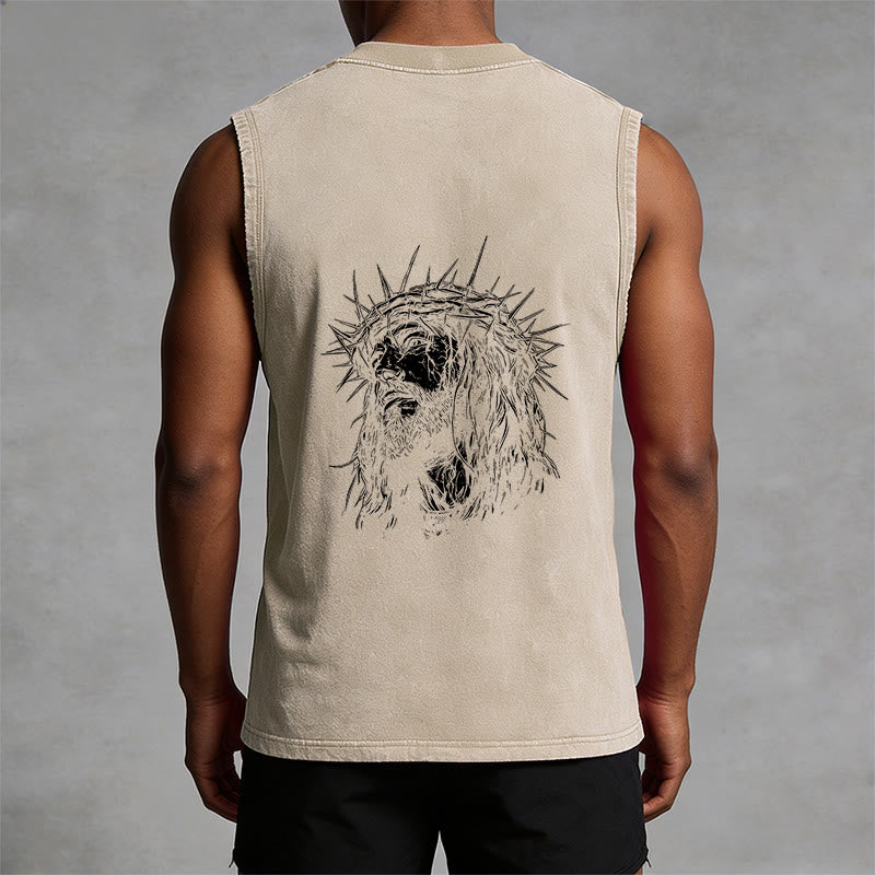 Christianartworkshop Jésus : Croquis de la Couronne d'Épines Débardeur unisexe délavé - image 11
