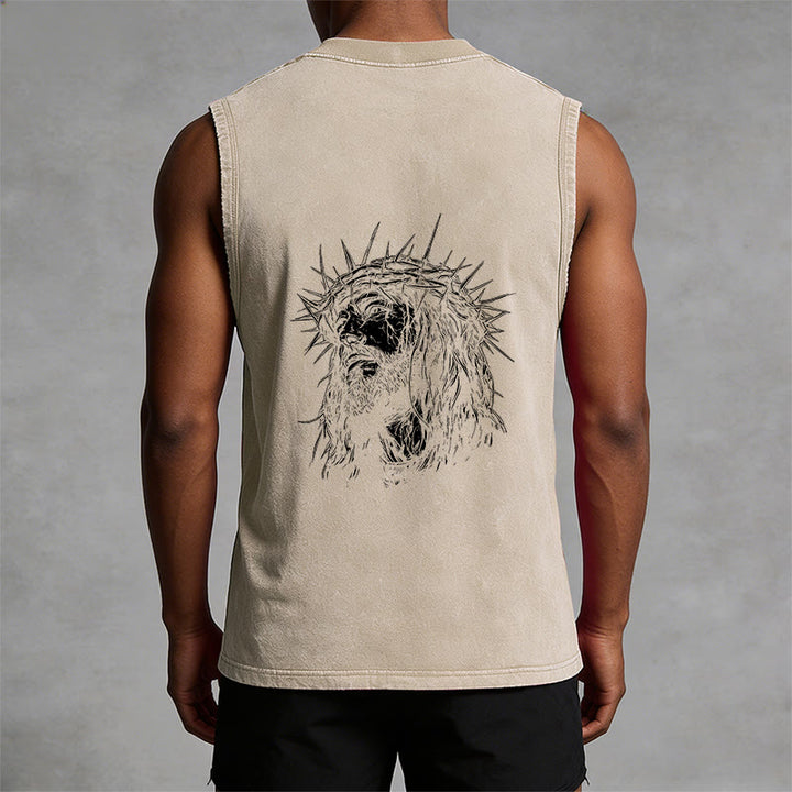 Christianartworkshop Jésus : Croquis de la Couronne d'Épines Débardeur unisexe délavé - image 11