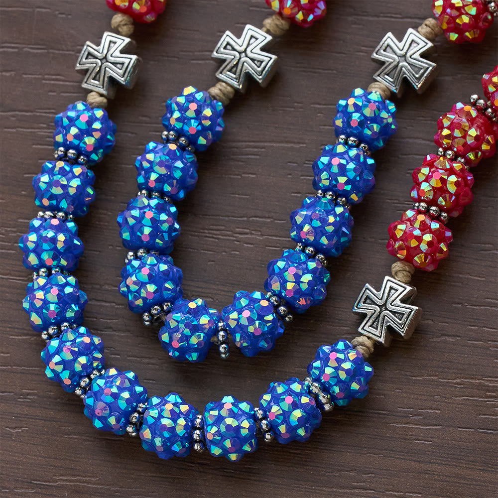 Christianartworkshop Chapelet en perles de diamant rouges et bleues éblouissantes avec accents de croix de Malte - image 7