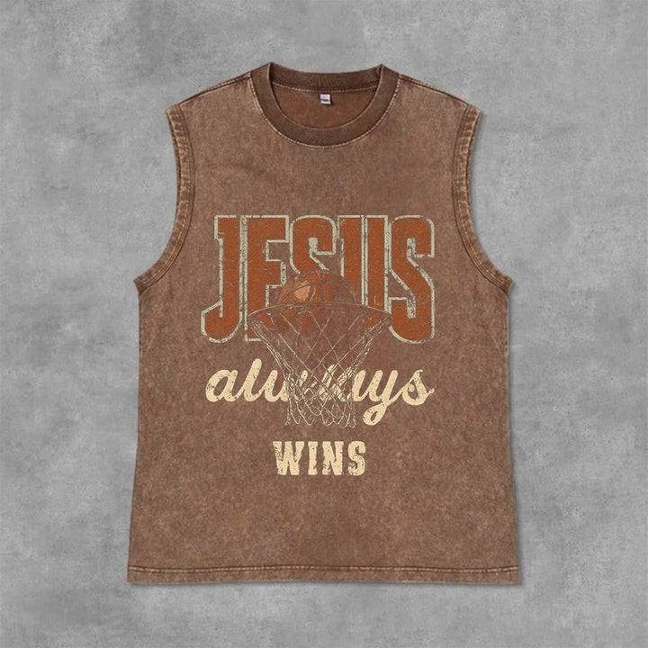 Débardeur unisexe délavé Christianartworkshop « Jésus gagne toujours au basket-ball » - Brun - 2XL - image 3