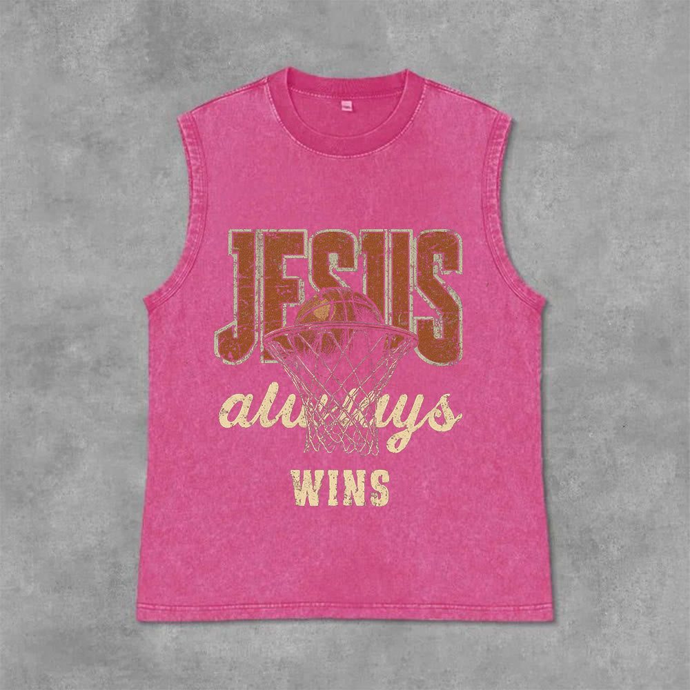 Débardeur unisexe délavé Christianartworkshop « Jésus gagne toujours au basket-ball » - Rose - 2XL - image 9
