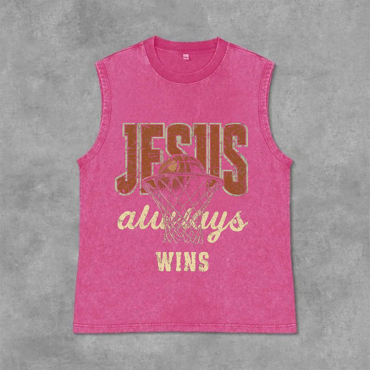 Débardeur unisexe délavé Christianartworkshop « Jésus gagne toujours au basket-ball » - Rose - 2XL - image 9