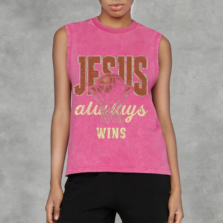 Débardeur unisexe délavé Christianartworkshop « Jésus gagne toujours au basket-ball » - image 11