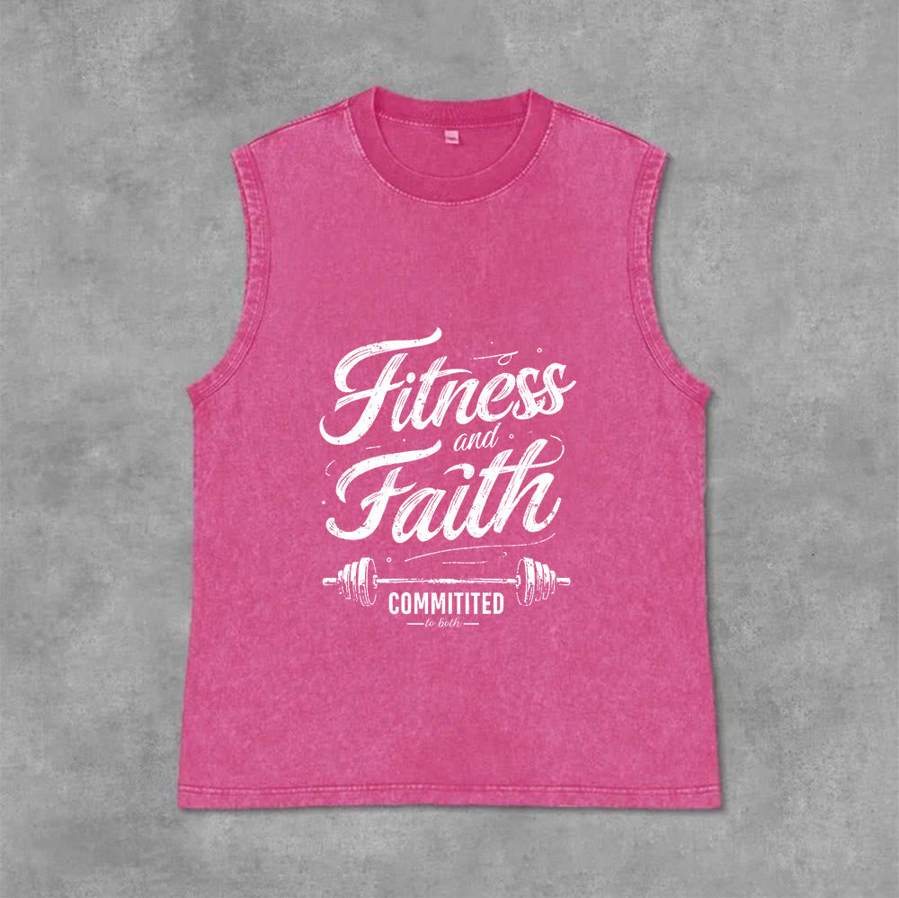 Christianartworkshop Fitness et Foi : Engagés dans les deux Débardeur unisexe Barbell lavé - Rose - 2XL - image 0