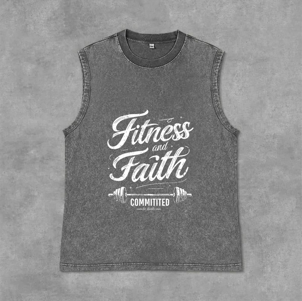 Christianartworkshop Fitness et Foi : Engagés dans les deux Débardeur unisexe Barbell lavé - Gris - 2XL - image 7