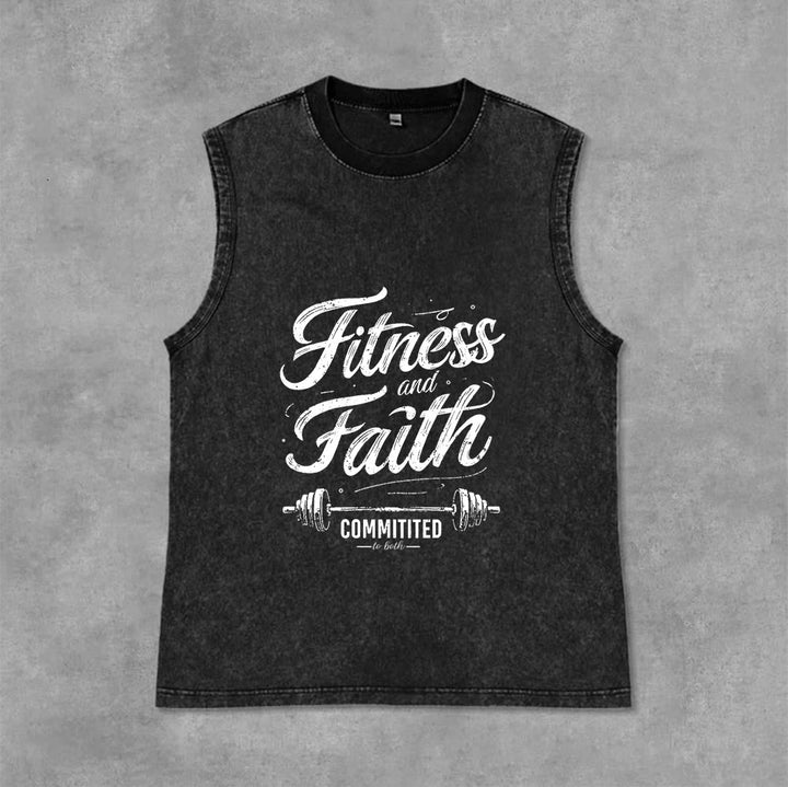 Christianartworkshop Fitness et Foi : Engagés dans les deux Débardeur unisexe Barbell lavé - Noir - 2XL - image 1