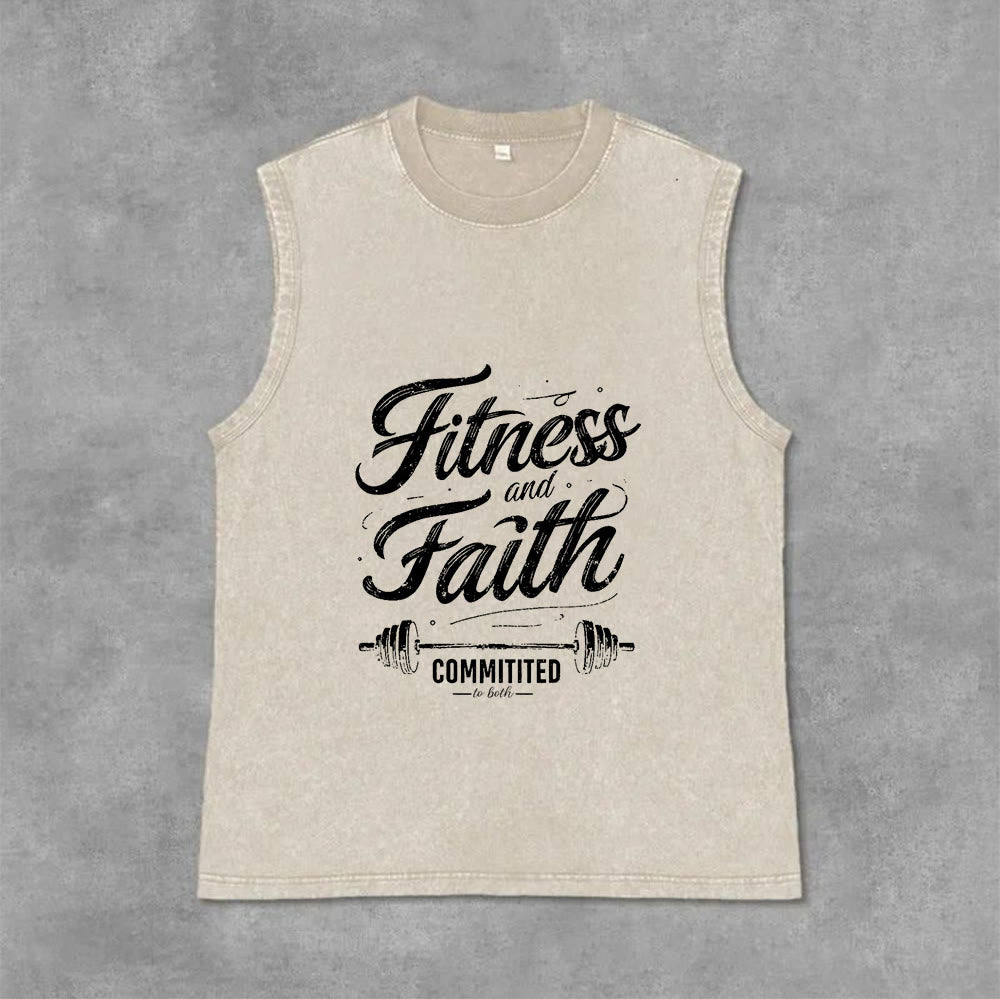 Christianartworkshop Fitness et Foi : Engagés dans les deux Débardeur unisexe Barbell lavé - Beige - 2XL - image 13
