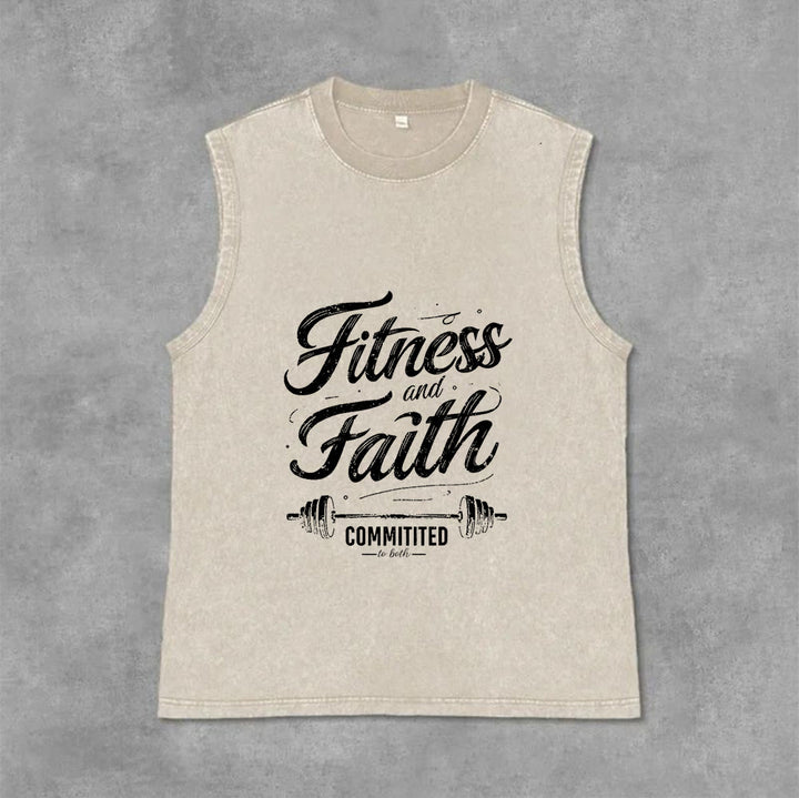 Christianartworkshop Fitness et Foi : Engagés dans les deux Débardeur unisexe Barbell lavé - Beige - 2XL - image 13