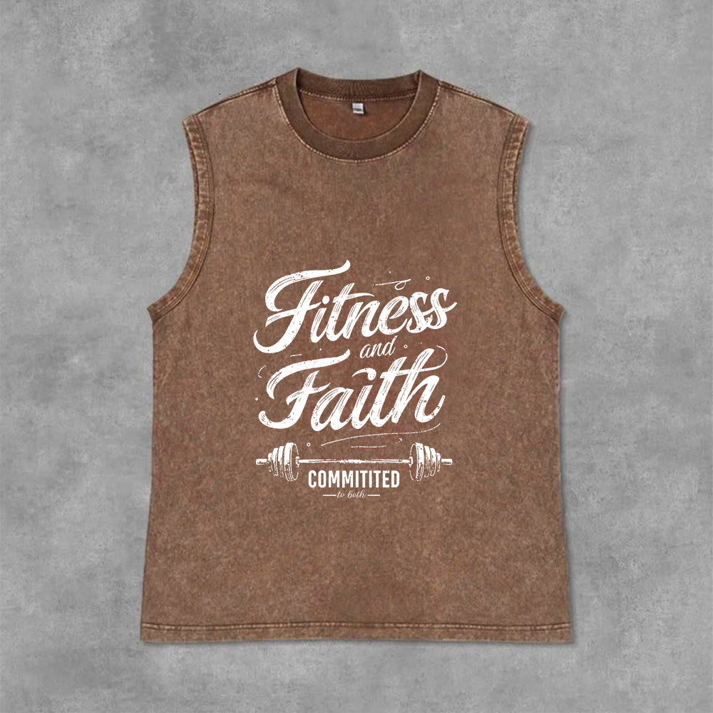 Christianartworkshop Fitness et Foi : Engagés dans les deux Débardeur unisexe Barbell lavé - Brun - 2XL - image 10