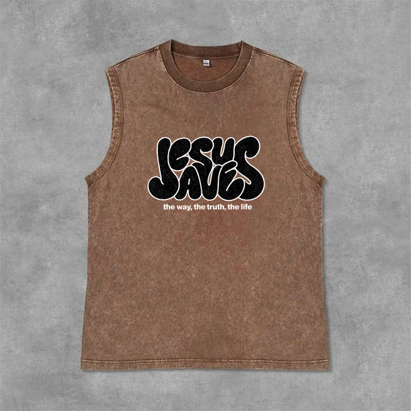 Christianartworkshop Débardeur unisexe rétro délavé « Jésus sauve » - Brun - 2XL - image 9