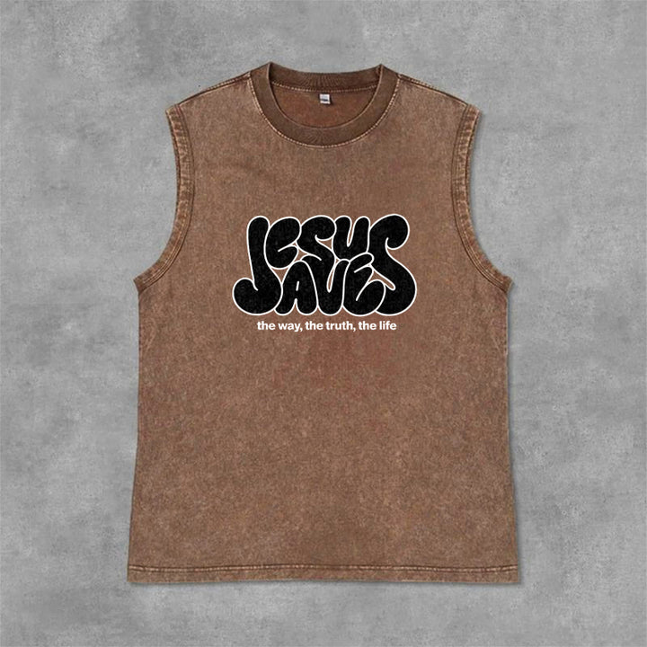Christianartworkshop Débardeur unisexe rétro délavé « Jésus sauve » - Brun - 2XL - image 9