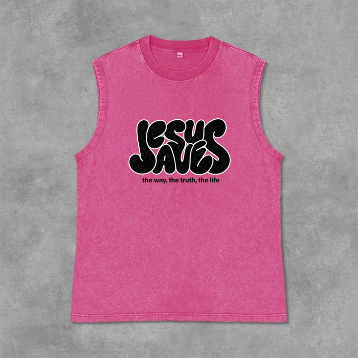 Christianartworkshop Débardeur unisexe rétro délavé « Jésus sauve » - Rose - 2XL - image 3