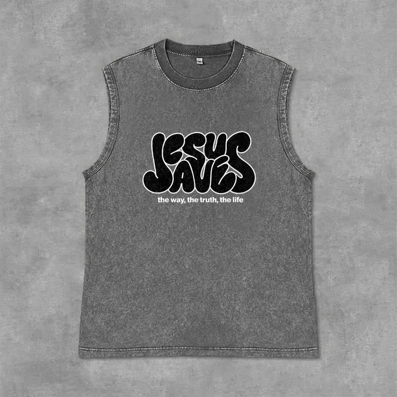 Christianartworkshop Débardeur unisexe rétro délavé « Jésus sauve » - Gris - 2XL - image 6
