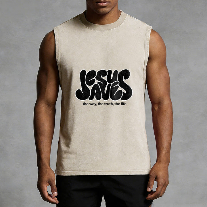 Christianartworkshop Débardeur unisexe rétro délavé « Jésus sauve » - image 1