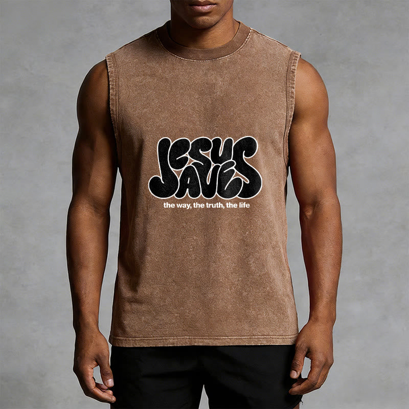 Christianartworkshop Débardeur unisexe rétro délavé « Jésus sauve » - image 10