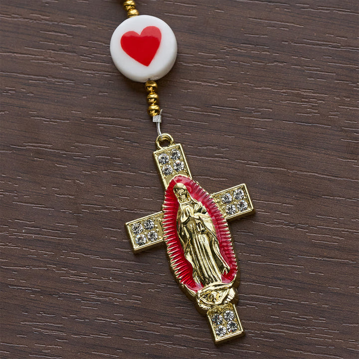 Christianartworkshop Chapelet rose Amour et Foi avec une gracieuse représentation de Notre-Dame et une croix - image 9
