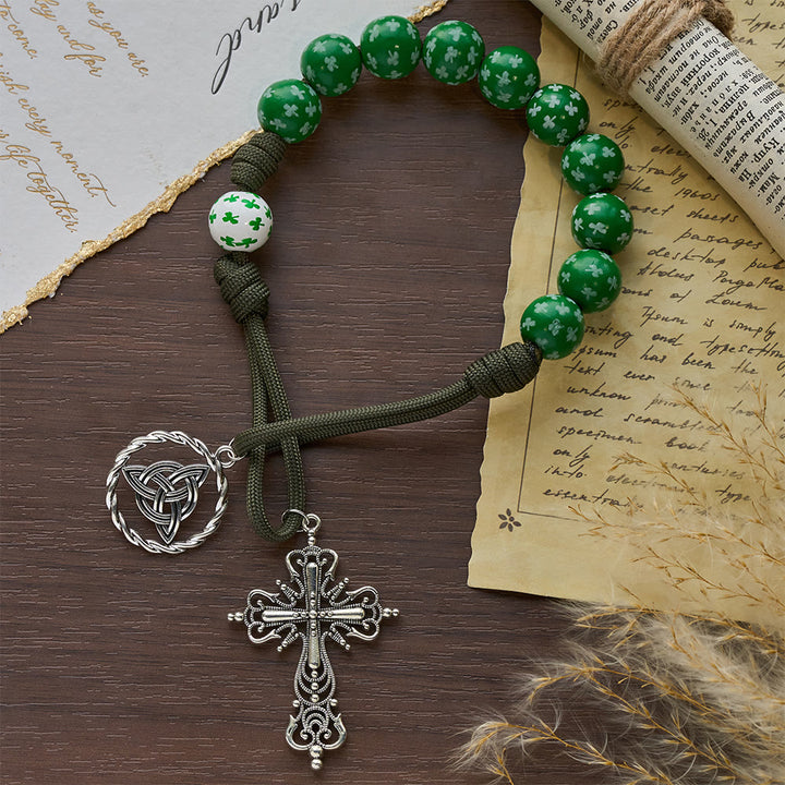 Christianartworkshop Chapelet de poche irlandais « Bénédiction et Foi Chanceuses » avec nœud éternel et perles en bois vert et blanc - image 10