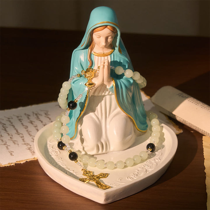 Christianartworkshop Chapelet élégant en obsidienne verte et noire avec calice doré - image 6