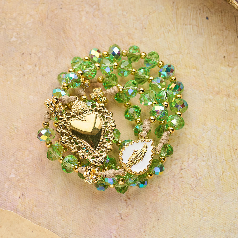 Christianartworkshop Chapelet Trèfle à quatre feuilles et Sacré-Cœur avec perles vertes irisées et médaille du Sacré-Cœur - image 7