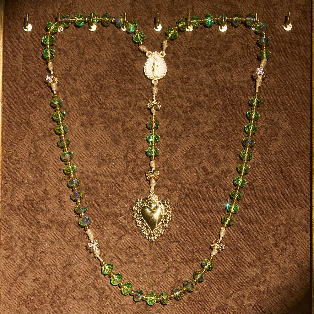 Christianartworkshop Chapelet Trèfle à quatre feuilles et Sacré-Cœur avec perles vertes irisées et médaille du Sacré-Cœur - image 5