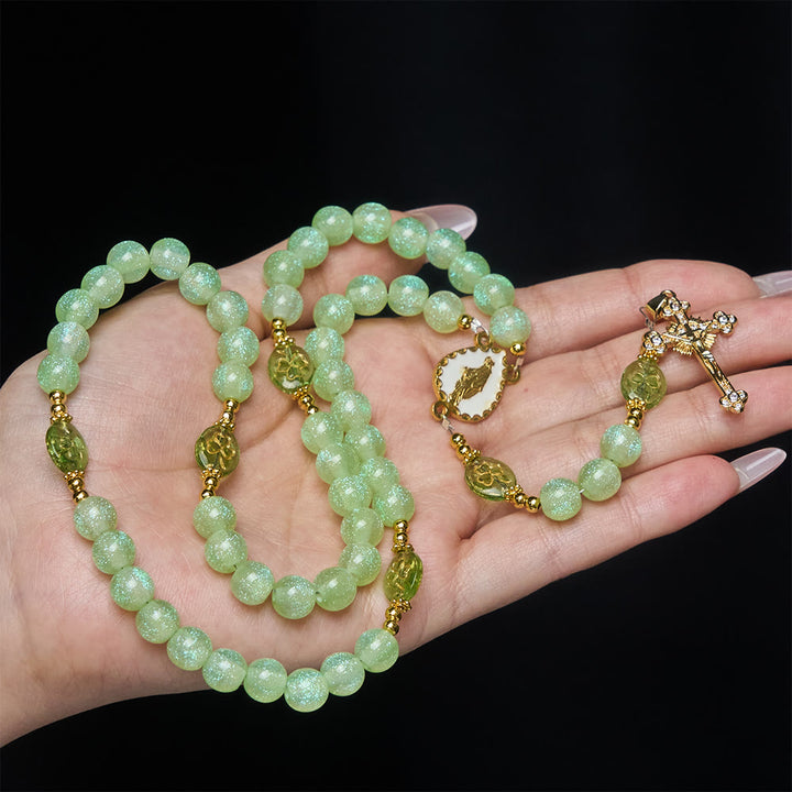 Christianartworkshop Chapelet œil de chat à bénédiction celtique : Trèfle porte-bonheur avec breloque dorée - Notre-Dame et le Crucifix - image 0