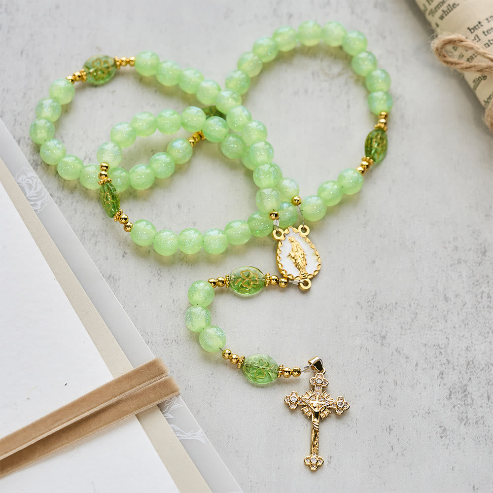 Christianartworkshop Chapelet œil de chat à bénédiction celtique : Trèfle porte-bonheur avec breloque dorée - image 5