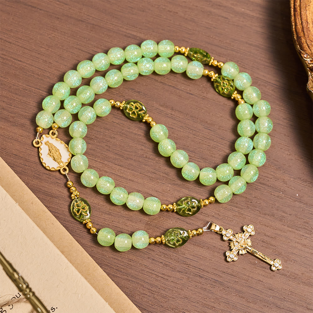 Christianartworkshop Chapelet œil de chat à bénédiction celtique : Trèfle porte-bonheur avec breloque dorée - image 2