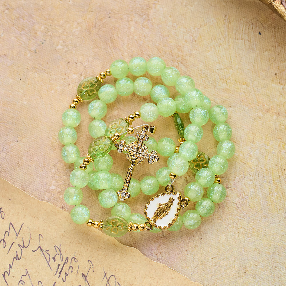 Christianartworkshop Chapelet vert scintillant Bénédiction celtique : Trèfle porte-bonheur avec breloque dorée - image 6