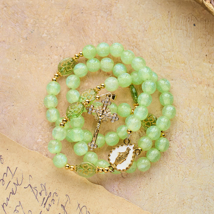 Christianartworkshop Chapelet vert scintillant Bénédiction celtique : Trèfle porte-bonheur avec breloque dorée - image 6