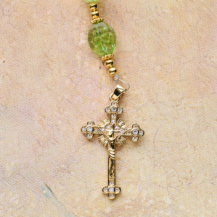 Christianartworkshop Chapelet vert scintillant Bénédiction celtique : Trèfle porte-bonheur avec breloque dorée - image 9